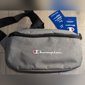 NWT•Champion Embroidered Logo Waist/Shoulder Fanny Pack•Gray W/Blue Int.•Unisex